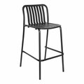 Bfm Seating BFM Key West Black Vertical Slat Powder-Coated Aluminum Stackable Outdoor / Indoor Bar Height Chair 163PHKWBSBL